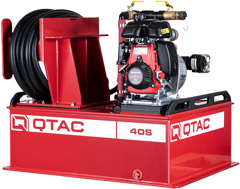 Load image into Gallery viewer, Black QTAC 40S UTV Firefighting Skid - 40 Gallon Tank, 2.2HP Honda Engine, 73 GPM, 3/4&quot; x75&#39; Hose, Brass Bulls Eye
