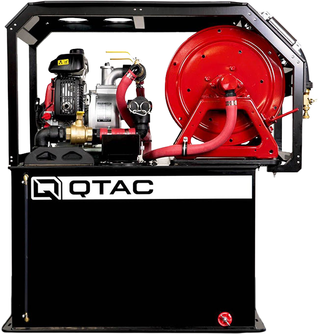 Load image into Gallery viewer, Black QTAC 55T Firefighting ATV Skid- 55 Gallon Tank, 2.2HP Honda Engine. 73 GPM, 75&#39; Hose, Brush Guard
