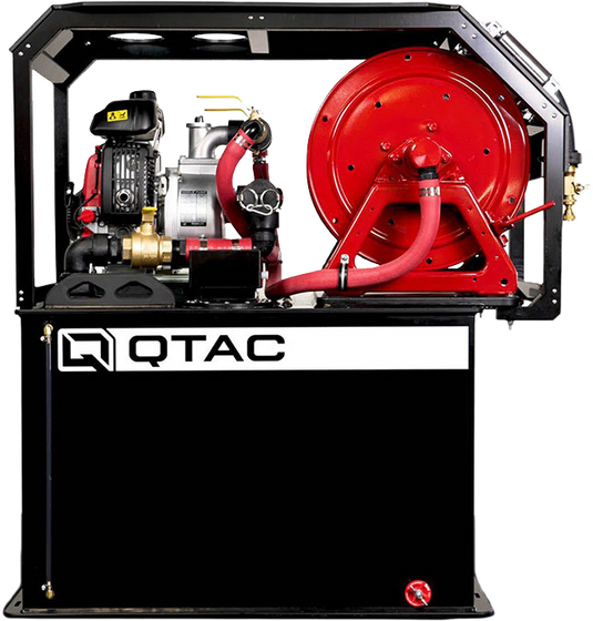 Black QTAC 55T Firefighting ATV Skid- 55 Gallon Tank, 2.2HP Honda Engine. 73 GPM, 75' Hose, Brush Guard