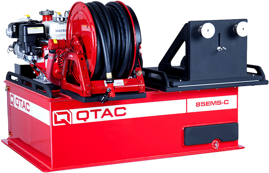 Firebrick QTAC 85EMS-C UTV Firefighting Skid with Rescue Basket - High Pressure, Intake: 2′′ Male NPT, Discharge: 1-1/2′′, 1′′, 1′′ Male NPT, 2′′ Male BSP,  Honda 5.5HP GX200, 85 Gallon Tank, 75' Hose, Max PSI of 120 and 105 GPM