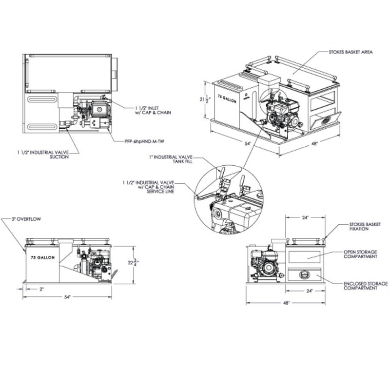 Load image into Gallery viewer, Light Gray CET Truck Skeeter Space Pack Skid Unit , 6.5HP Twin Impeller Pump, 70 GPM / 125 PSI- Call for Pricing with Options
