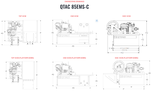 Light Gray QTAC 85EMS-C UTV Firefighting Skid with Rescue Basket - High Pressure, Intake: 2′′ Male NPT, Discharge: 1-1/2′′, 1′′, 1′′ Male NPT, 2′′ Male BSP,  Honda 5.5HP GX200, 85 Gallon Tank, 75' Hose, Max PSI of 120 and 105 GPM